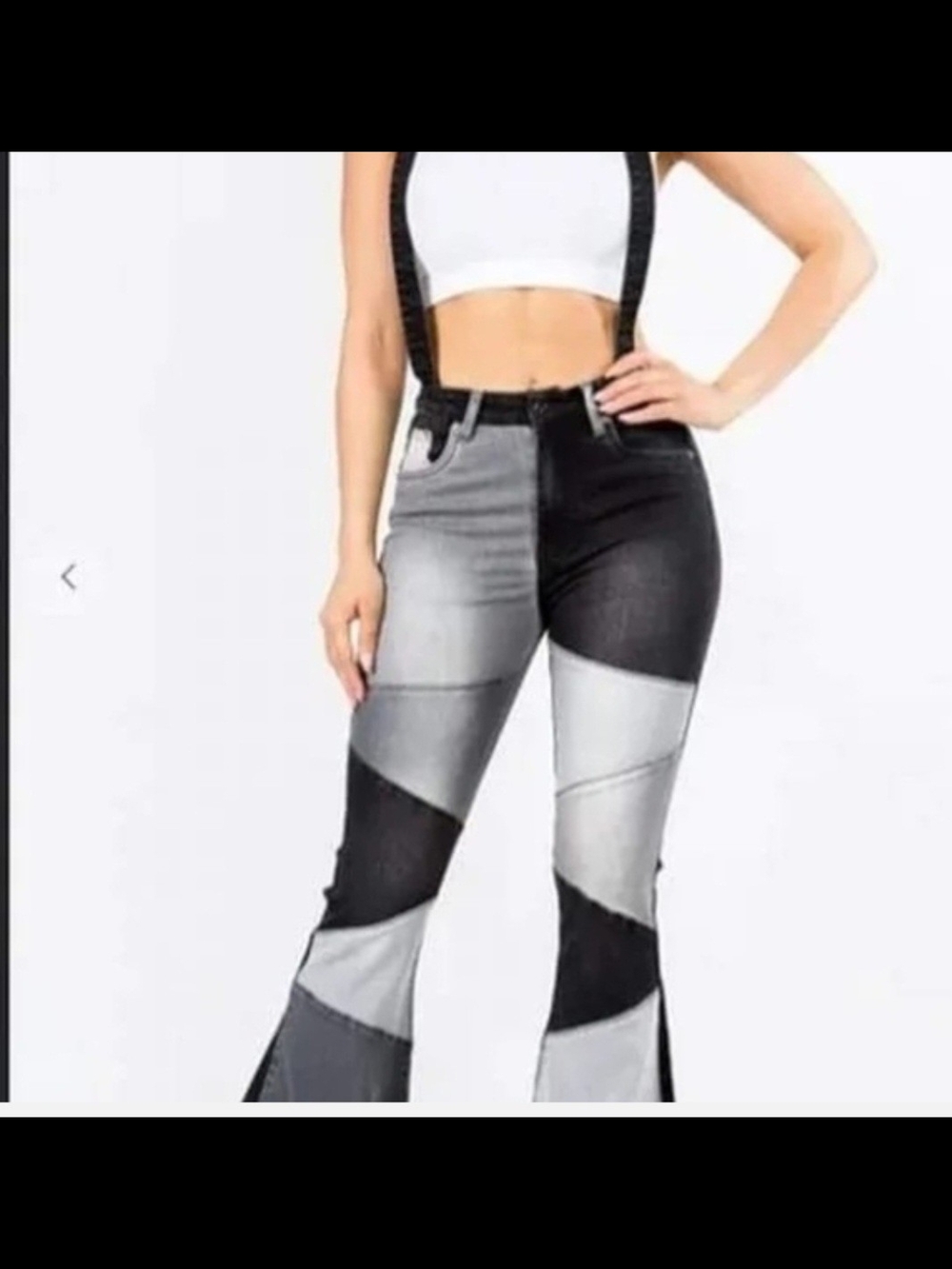 American Bazi Two-Tone Black & Gray Patchwork Flare Jeans